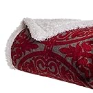 Bedford Home Printed Coral Soft Fleece Sherpa Throw Blanket, Red