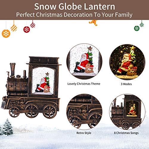 Weihnachtslaterne in Zugform, Schneelaterne mit Musik und Weihnachtsmann, wassergefüllt mit Schneegestöber, USB-oder Batteriebetriebene Schneekugel, LED Glitzer Laterne Weihnachtsdeko Innen, Zuhause