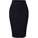 MixMatchy Women's Office Work Pencil Skirt Stretch High Waist Knee Length Bodycon for Business Casual