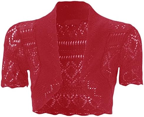 mafhh55 Womens New Crochet Front Open Ladies Short Sleeve Knitted Bolero Cropped Cardigan Shrug Top 8-30