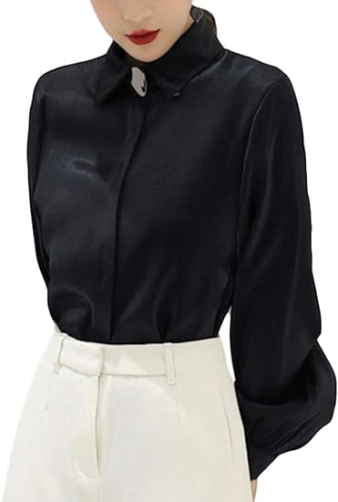 Amazon Yunhen ブラウス レディース 長袖 シャツ 襟付き パフスリーブ トップス エレガント おしゃれ ホワイトシャツ 通勤 無地 開襟シャツ ファッション フォマール ブラウス 白 黒 シャツ ブラウス 通販