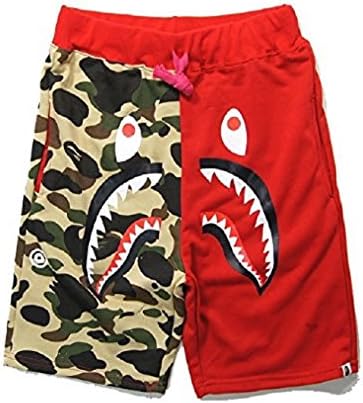 Athletic Pants Shark Pattern Camouflage Stitching Shorts Men Drawstring Sports Shorts