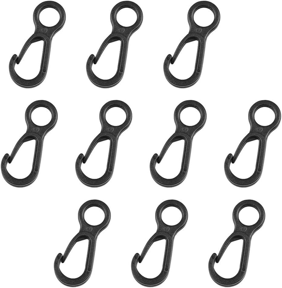 10Pcs Black Plastic Snap Clip Hook Camping Carabiner Buckle Multifunction Snap Hook Camping Equipment Tent Buckle Clips Tent Hooks for Lights Hanging to Canopy Outdoor Tent Tool Accessories