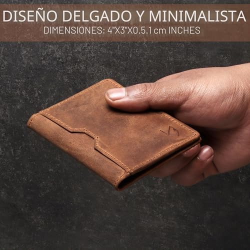 Cartera de cuero para tarjetas de crédito para hombres y mujeres, cartera delgada y plegable con bloqueo RFID, bolsillo frontal delgado, cartera minimalista para tarjetas, funda pequeña para