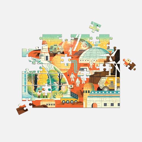 Mudpuppy Space Mission 100 Piece Double-Sided Puzzle - Two Fun Puzzles in One!, Colorful Illustrations of Your Favorite Cosmic Scenes, 22 x 16.5, Ages 6+