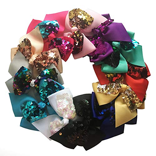 Sequin Hair Bows Baby Ribbon Bow Hair Clip Girl's Hair Bows Alligator Clips 12pcs By Yazon - Thumbnail 7