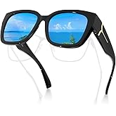 Meeloog Polarized Fit Over Glasses Sunglasses for Women UV Protection, Trendy Square Wrap Around Shades for Driving Riding