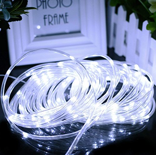 WONFAST Solar Rope Lights Outdoor,WONAFST 39ft 100LED LED Rope Lighting Waterproof Copper Wire Rope String Light for Christmas Home Garden Patio Parties Decor (White)