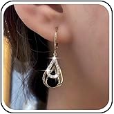 Jugielu Vintage CZ Teardrop Dangle Earrings Gold Crystal Drop Earrings Pear Cut Gemstone Hoop Earrings Oval Black Onyx Earrings Pear Shape Hoop Huggie Earrings Jewelry for Women