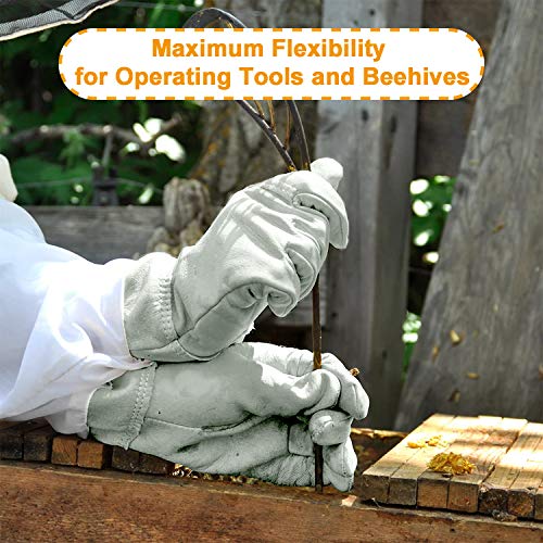 Beekeeping Gloves for Beekeeping Supplies，Beekeeper Protected Goatskin Gloves with Long Canvas Extended Sleeves Ventilated and Flexible Professional Beekeeper Supplies