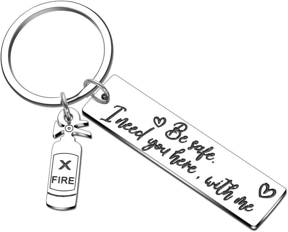 Firefighter Gifts Couple Keychain for Cop Daughter Daddy Son Military Be Safe I Need You Here with Me Police Pilot Military Keyring Birthday Wedding Christmas