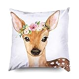 Shorping Zippered Pillow Covers Pillowcases 16X16 Inch boho woodland deer baby girl nursery floral pillow Decorative Throw Pillow Cover ,Pillow Cases Cushion Cover for Home Sofa Bedding