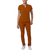 Adar Addition Scrubs Set for Women - Stretch Notched V-Neck Scrub Top & Skinny Cargo Scrub Pants, 10 Pockets
