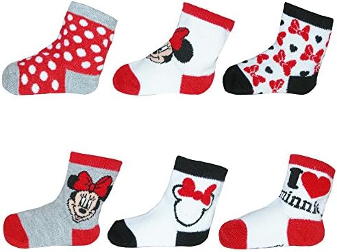 Disney Minnie Mouse Anti-Slip Cozy Baby Socks for Girls, Cartoon Newborn Friend, Socks for Toddlers, 6 Pack, 0-6M