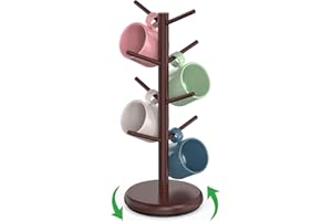 BAMBANG Bamboo Coffee Mug Tree, Rotating Coffee Cup Holder for Counter Top, Coffee Mug Holder, Coffee Mug Rack with 8 Hooks, 