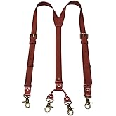 MUNION Leather Mens Suspenders Heavy Duty Y Back Adjustable with 4 Snap Hooks Vintage Mens Suspenders Brace Big and Tall