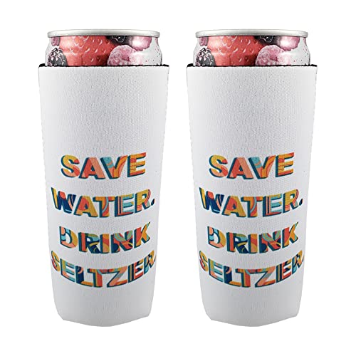 Save Water Drink Seltzer, Cozose Slim Can Cooler Sleeves for White
