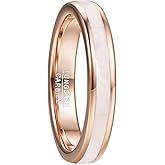 Vakki 4mm 6mm Womens Rose Gold Tungsten Carbide Ring with Mother of Pearl Shell/Marble Inlaid Wedding Band Comfort Fit Size 5-12
