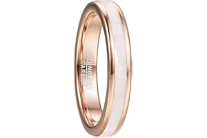 Vakki 4mm Womens Tungsten Carbide Ring with Mother of Pearl Shell/Marble Inlaid Wedding Band Comfort Fit Size 5-12