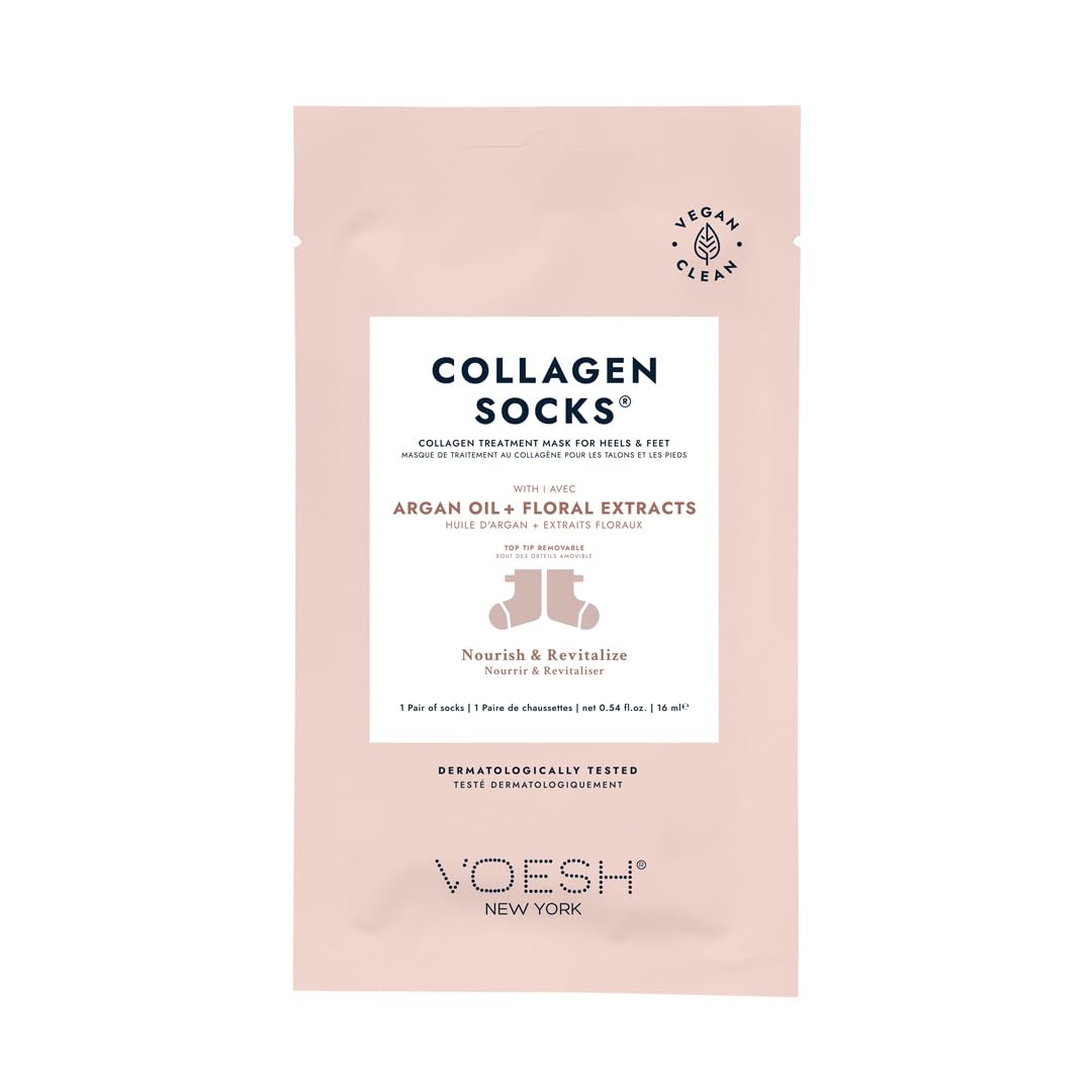 Voesh Collagen Socks For Feet - Collagen Foot Mask for Men and Women - Moisturizing Socks to Repair Dry Feet - Spa Pedicure Treatment for Cracked Heels - Pedicure Glove