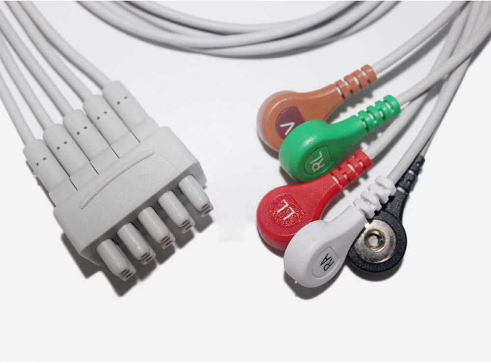 5 Lead Data Loggers Leadwire, Snap Button Cable for Marquette Dash 2000/2500/3000/4000 Dinamap PRO 1000,Eagle Systems,MAC-Lab,Solar 3000/8000/9500,Tram 100/200/300/400/500/600/800/Tram AR,Unity System