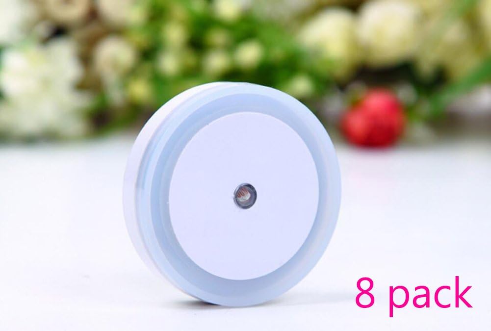Magik 8 Pack 0.5W Plug-in Auto LED Night Light Induction Sensor Control Bedside Light Wall Lamp with Dusk to Dawn Sensor (White, Round)