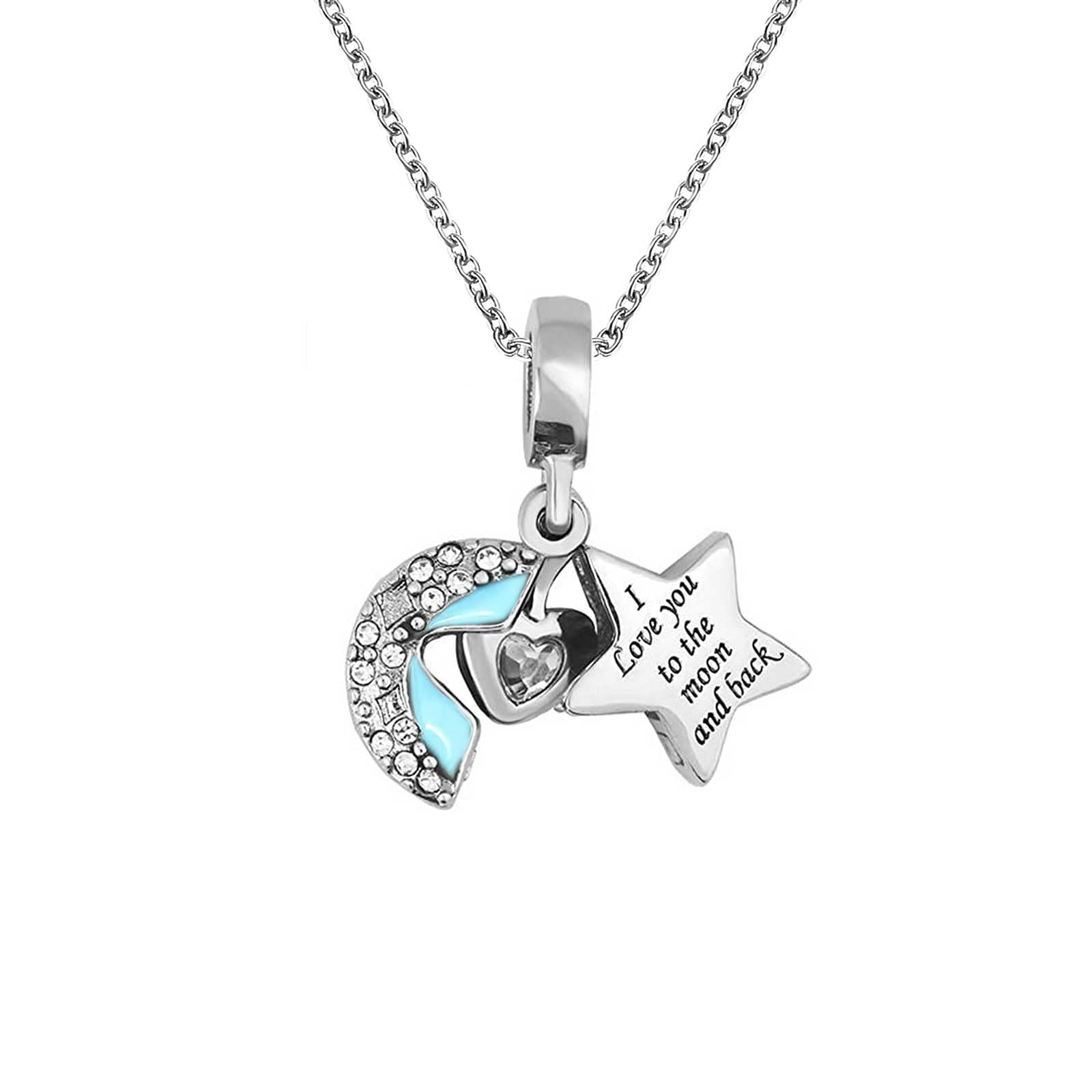 KunBead Jewelry Women Girls Openable Heart I Love You to the Moon and Back Crystal Star Charm Pendant Necklace