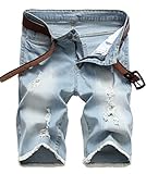 IWOLLENCE Men's Ripped Distressed Straight Fit Elastic Denim Shorts With Hole
