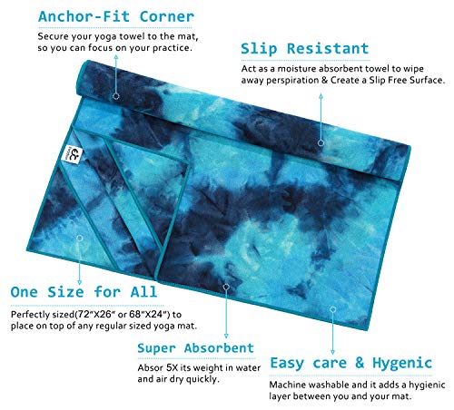 image for Ewedoos Yoga Towel with Anchor Fit Corners, 100% Microfiber Non Slip Y
