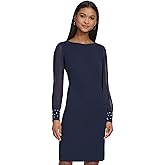 Karl Lagerfeld Paris Womens Solid Sheer Sleeve Sheath Dress