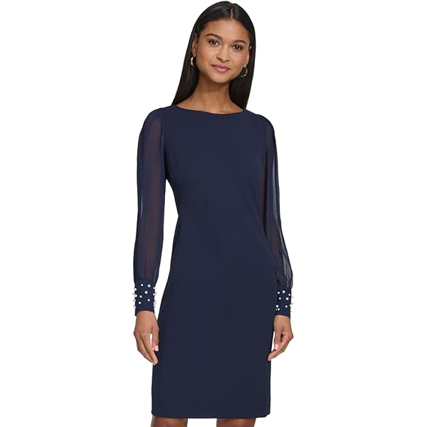 LAUREN RALPH LAUREN 1T Matte Jersey Namaka 3/4 Sleeve Day Dress Black 2 at  Amazon Women's Clothing store
