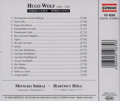 Mitsuko Shirai Hugo Wolf Hartmut Holl Wolf Morike Lieder