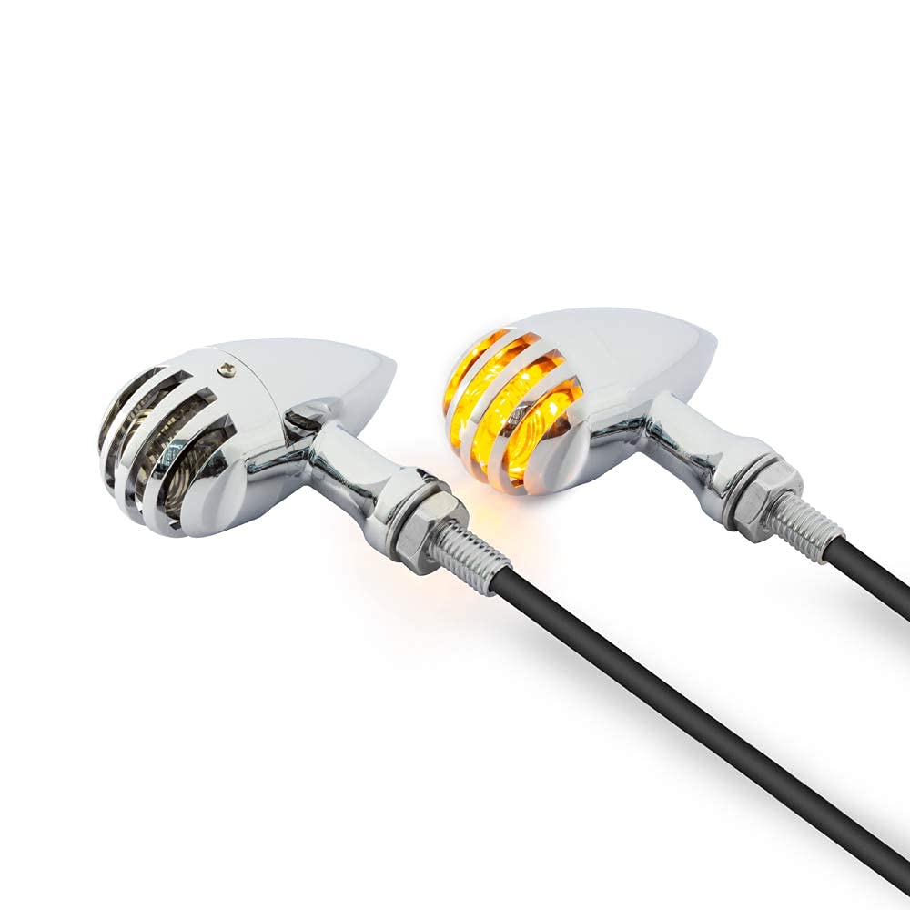 Alchemy Parts Chopper Custom LED Indicators in Aluminium Alloy LED Indicators in Chrome for Retro Project with Prison Grill Lenses (2 PCS)