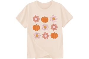 GOENGMO Toddler Girls Thanksgiving Shirts Turkey Pumpkin T Shirt Cotton Short Sleeve Halloween Tops 1-10 Years