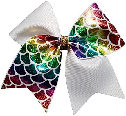Cheer bows White Rainbow Holographic Mermaid Scales Hair Bow