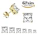 Thunaraz 316L Surgical Steel Stud Earrings Princess Cut Square Cubic Zirconia Earrings Set 6 Pairs 3mm-8mm (Golden Tone)