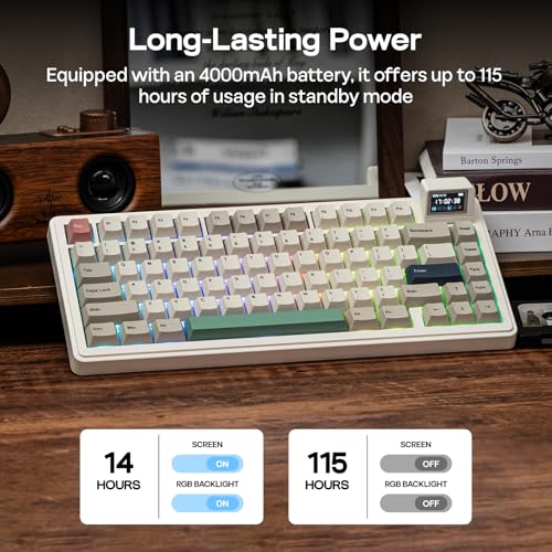 EPOMAKER RT82 Wireless Mechanical Keyboard with Screen, VIA Custom, 2.4GHz/USB-C/BT5.0, RGB Backlit, Gasket, 5-Paddings, PBT Keycaps, Hot-Swap Gaming Keyboard (Creamy Jade)