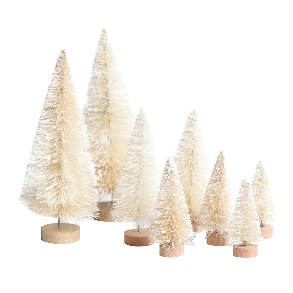 Photo 1 of 8 Pcs Artificial Mini Christmas Trees, Miniature Pine Trees Sisal Trees with Wood Base Tabletop Christmas Tree for Christmas Xmas Holiday New Year (White, 8 pcs)