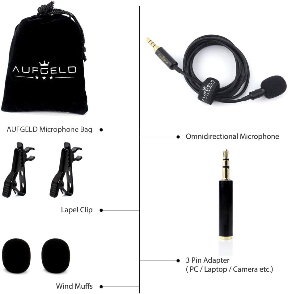 Professional Best Small Mini Lavalier Lapel Omnidirectional Condenser Microphone for Apple iPhone Android Windows Cellphones Clip On Interview Video Voice Podcast Noise Cancelling Mic Blogger Vlogger: Musical Instruments