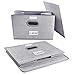 Foldable Storage Box with lids, Decorative drawers Bins Baskets with Sturdy Plastic Handles for Clothes, Closet, Bedroom, office, White with Printing 2 pack