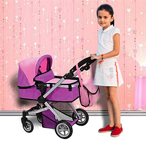 Mommy & Me Foldable Deluxe Toy Baby Doll Stroller with Swiveling Wheels