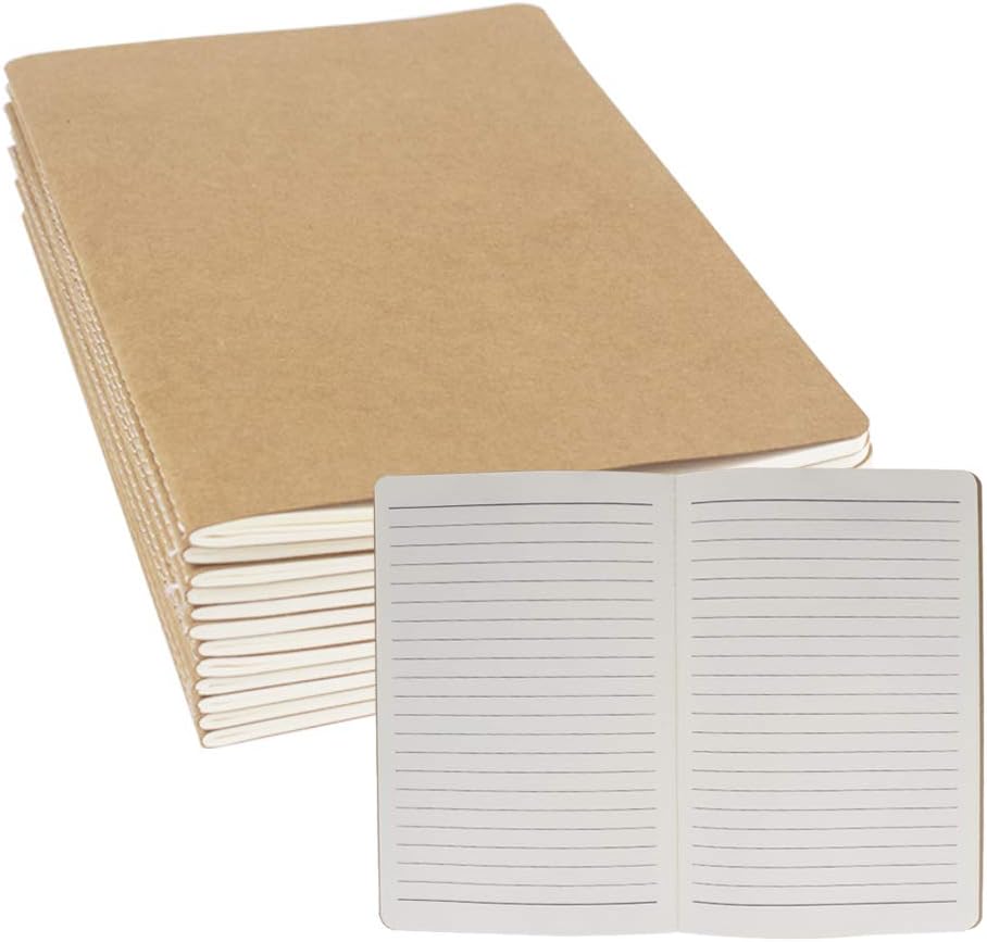 YBCPACK 12 Pack Lined Notebooks Kraft Brown Cover Journal Notebook for Students Travelers, Office