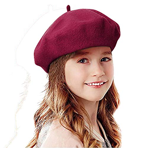 Bonaweite French Wool Berets Hat Classic Fashion Warm Beanie Cap for Girls (Wine Red) - Thumbnail 7