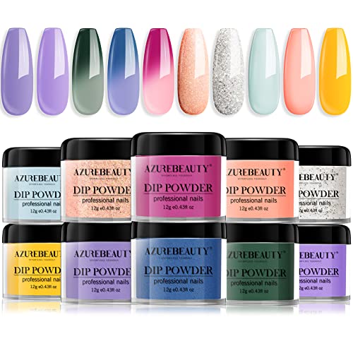 Dip Powder Nail Colors,AZUREBEAUTY 10 Colors Changing Glow in the Dark