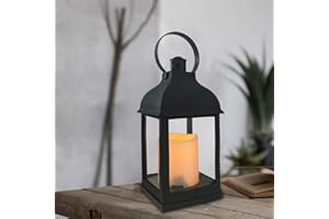 PETGIRL Decorative Candle Lanterns Flameless Battery-Operated, Easter Lights, Holiday Lights, Retro Style 10'' Indoor Outdoor Waterproof Hanging Ramadan Decorative Lights Decor for Farmhouse, Wedding (Black)