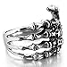 INBLUE Men's Stainless Steel Ring Band Silver Tone Black Skull Hand Bone