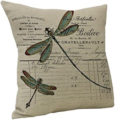 WarmTrendyHouse Sofa Square Cushion Cover Dragonfly Pattern Home Decoration Cotton Linen Throw Pillow Covers (D01)