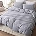 PURE ERA Jersey Knit Duvet Cover Set 100% T-Shirt Heather Cotton Super Soft Comfy Classic Striped Design, with Zipper Closure, Grey & White Pintripe, Queen
