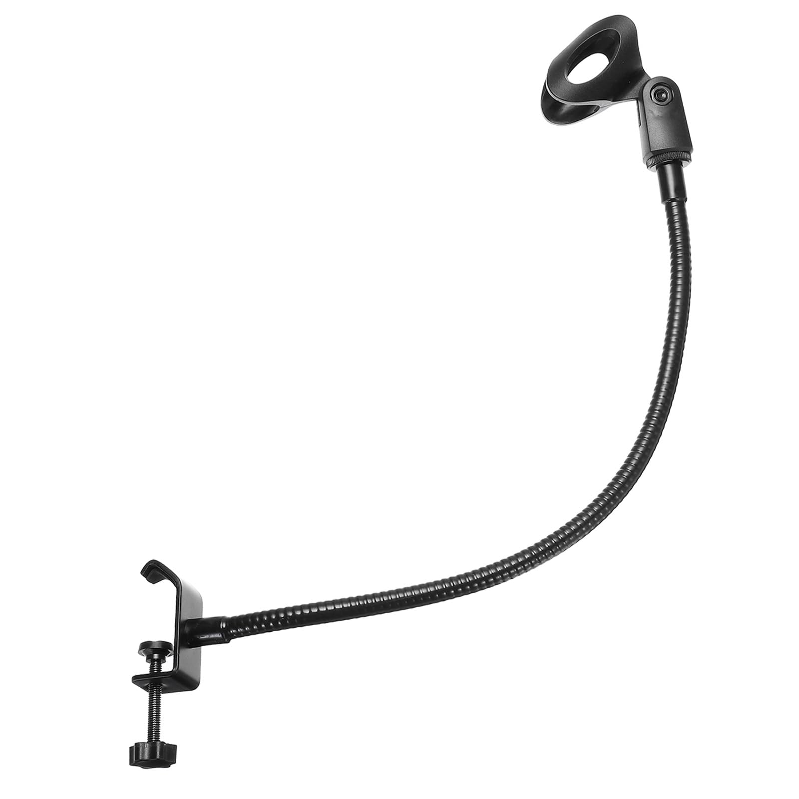 PATIKIL 18.5" Gooseneck Desk Mic Stand, Flexible Arm Desktop Microphone Stand with Clip, 3/8" to 5/8" Microphone Holder for Singing Speech, Black
