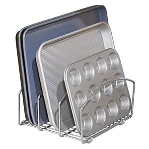 mDesign Kitchen Bakeware Organiser - Steel Baking Tray Rack and Cutting Board Holder - Ideal Kitchen Storage Solution…